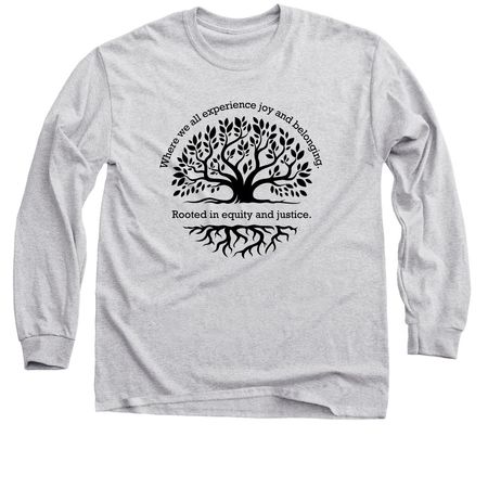 Graphic long-sleeve shirt with a tree design and inspiring text.